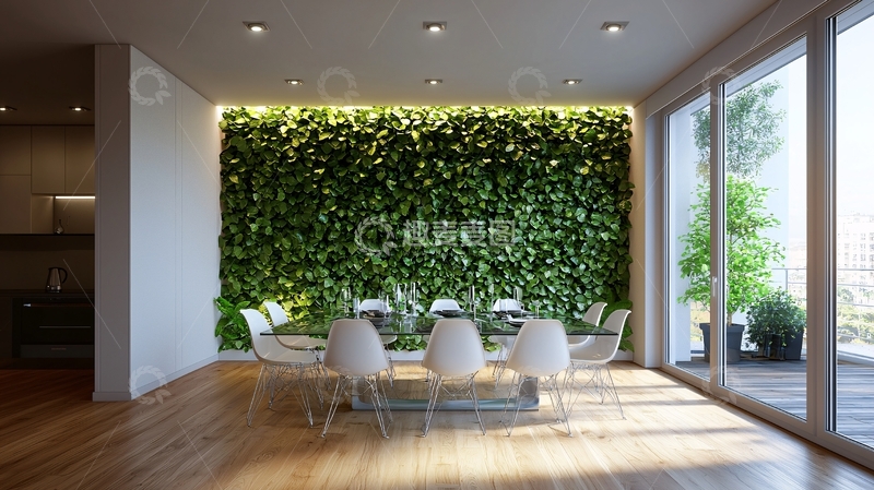 高清大图下载【趣麦麦图】绿植墙面的现代餐厅