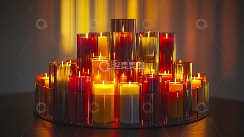 高清大图下载【趣麦麦图】光影交错的蜡烛堆