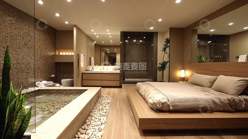 高清大图下载【趣麦麦图】现代简约卧室带浴室