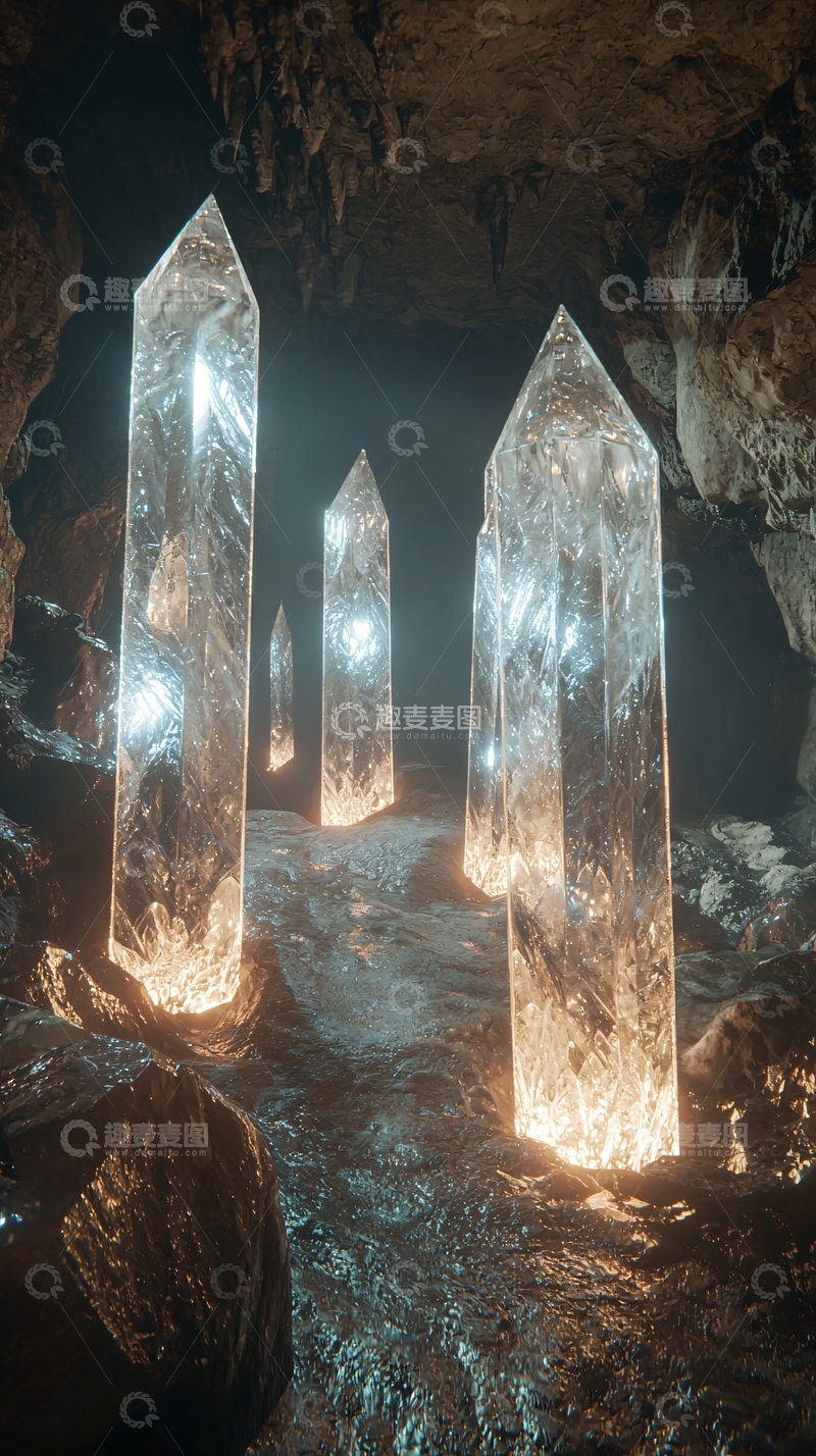 高清大图下载【趣麦麦图】洞穴中的发光水晶柱