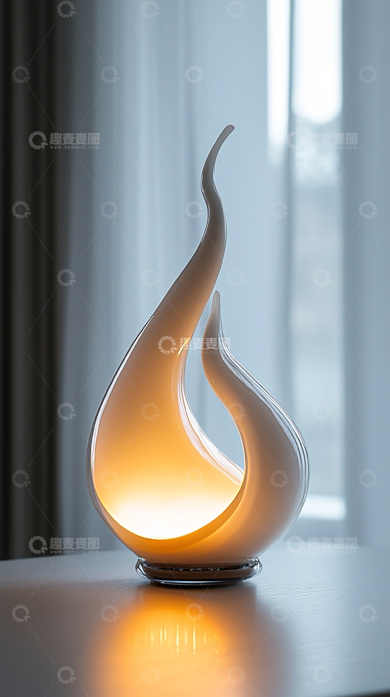 高清大图下载【趣麦麦图】白色火焰造型陶瓷台灯