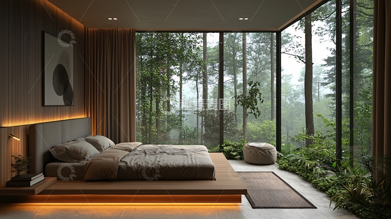 高清大图下载【趣麦麦图】卧室落地窗自然景观