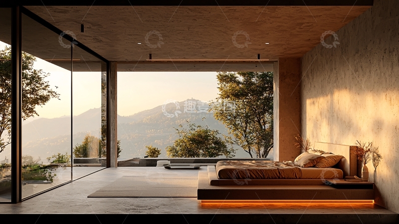 高清大图下载【趣麦麦图】极简风格卧室落地窗景观