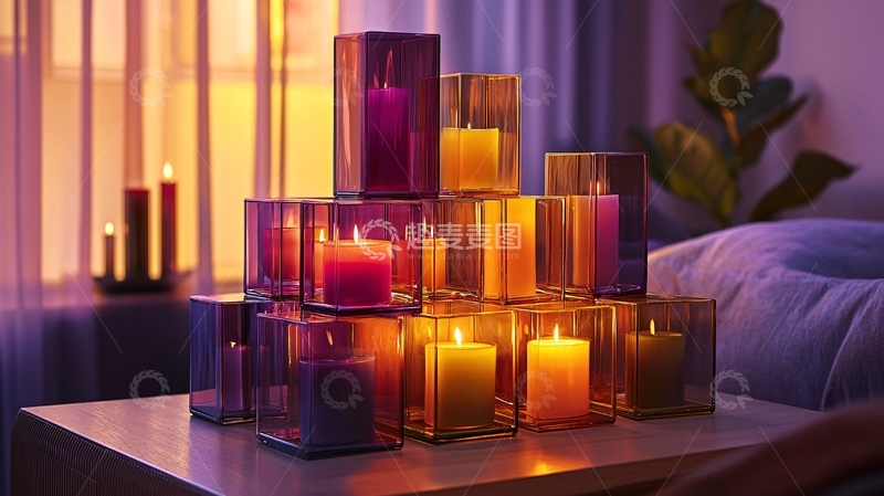高清大图下载【趣麦麦图】暖色调玻璃烛台堆叠