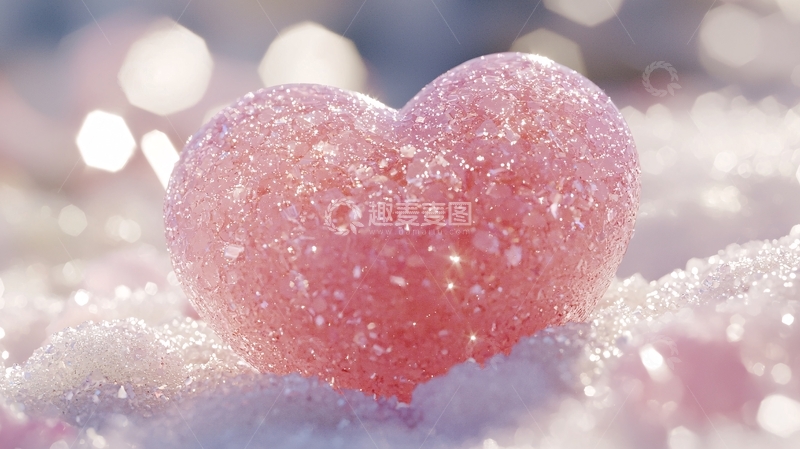 高清大图下载【趣麦麦图】冰雪中的粉色爱心