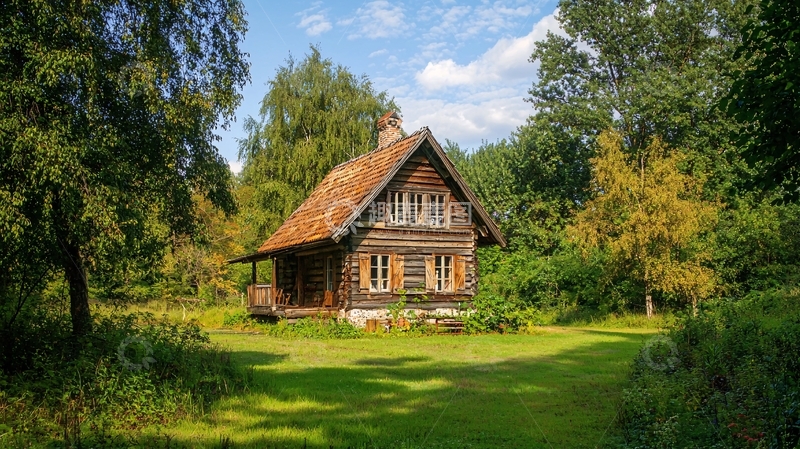 高清大图下载【趣麦麦图】森林中的木屋