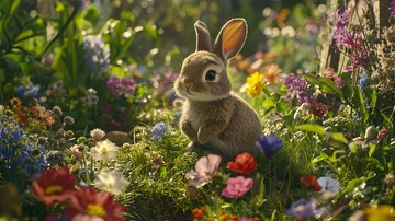 可爱的小兔子在花丛中