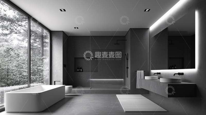 高清大图下载【趣麦麦图】极简灰色现代风格浴室
