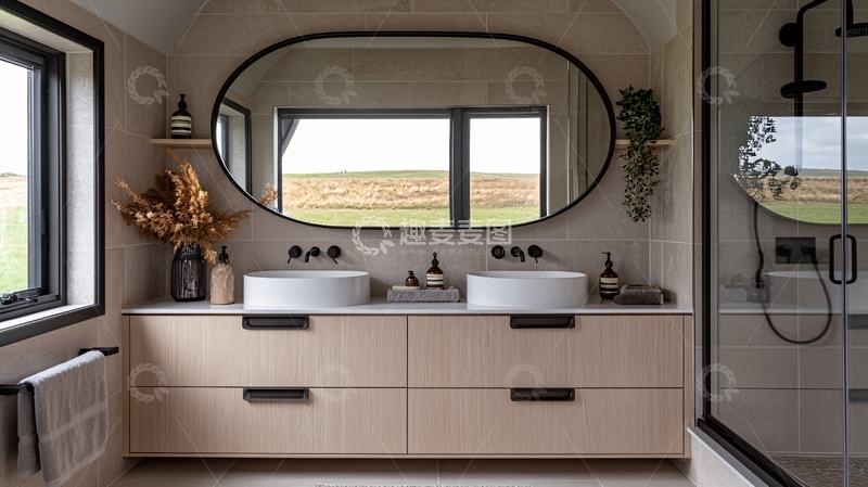 高清大图下载【趣麦麦图】现代浴室双台盆带镜子