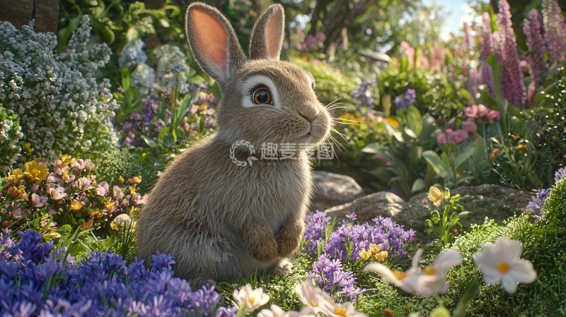 高清大图下载【趣麦麦图】可爱小兔子花丛中