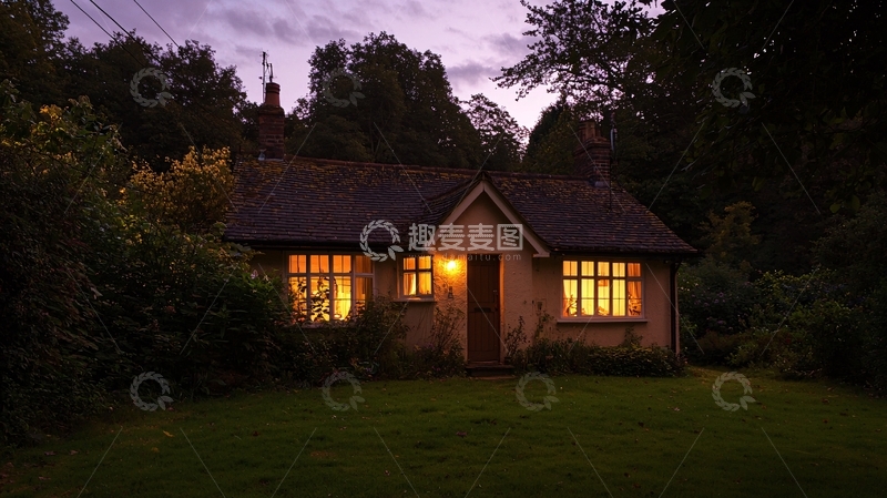 高清大图下载【趣麦麦图】夜晚小屋灯光