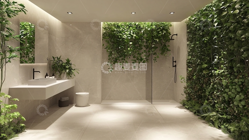 高清大图下载【趣麦麦图】自然光线下的绿色浴室