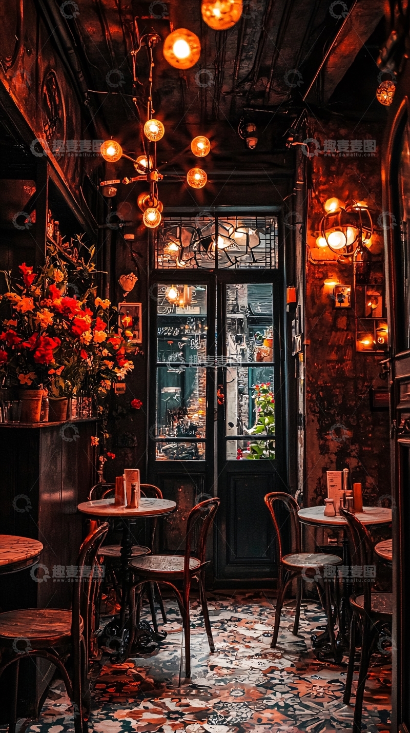 高清大图下载【趣麦麦图】复古昏暗灯光咖啡馆