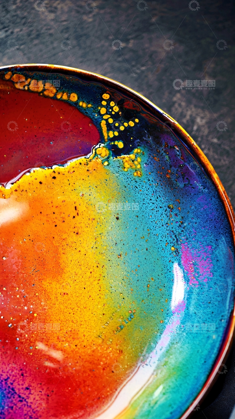 高清大图下载【趣麦麦图】彩虹釉色陶瓷碗
