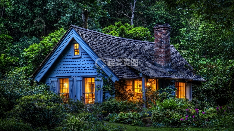 高清大图下载【趣麦麦图】森林小屋夜景
