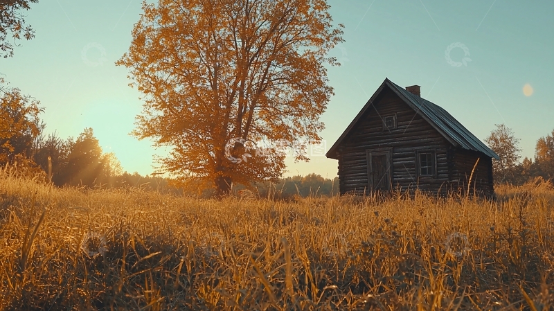 高清大图下载【趣麦麦图】秋日乡间老木屋