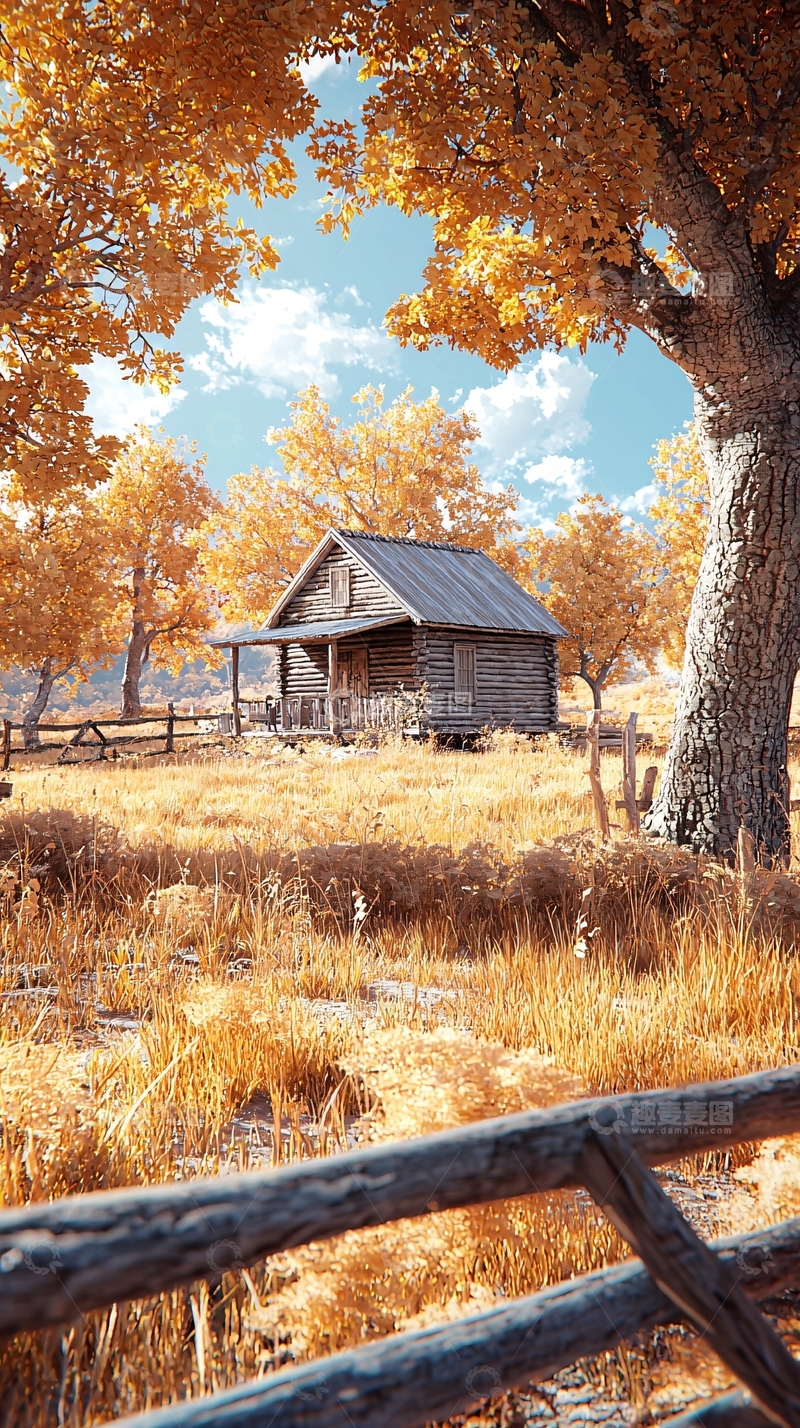 高清大图下载【趣麦麦图】秋日小屋田园风光