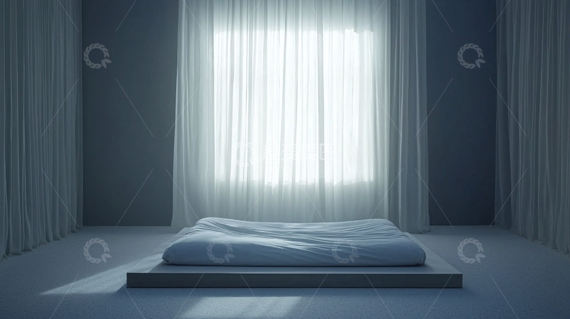 高清大图下载【趣麦麦图】极简卧室阳光透过窗帘