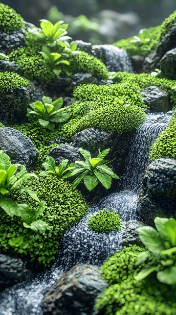 绿意盎然的苔藓瀑布