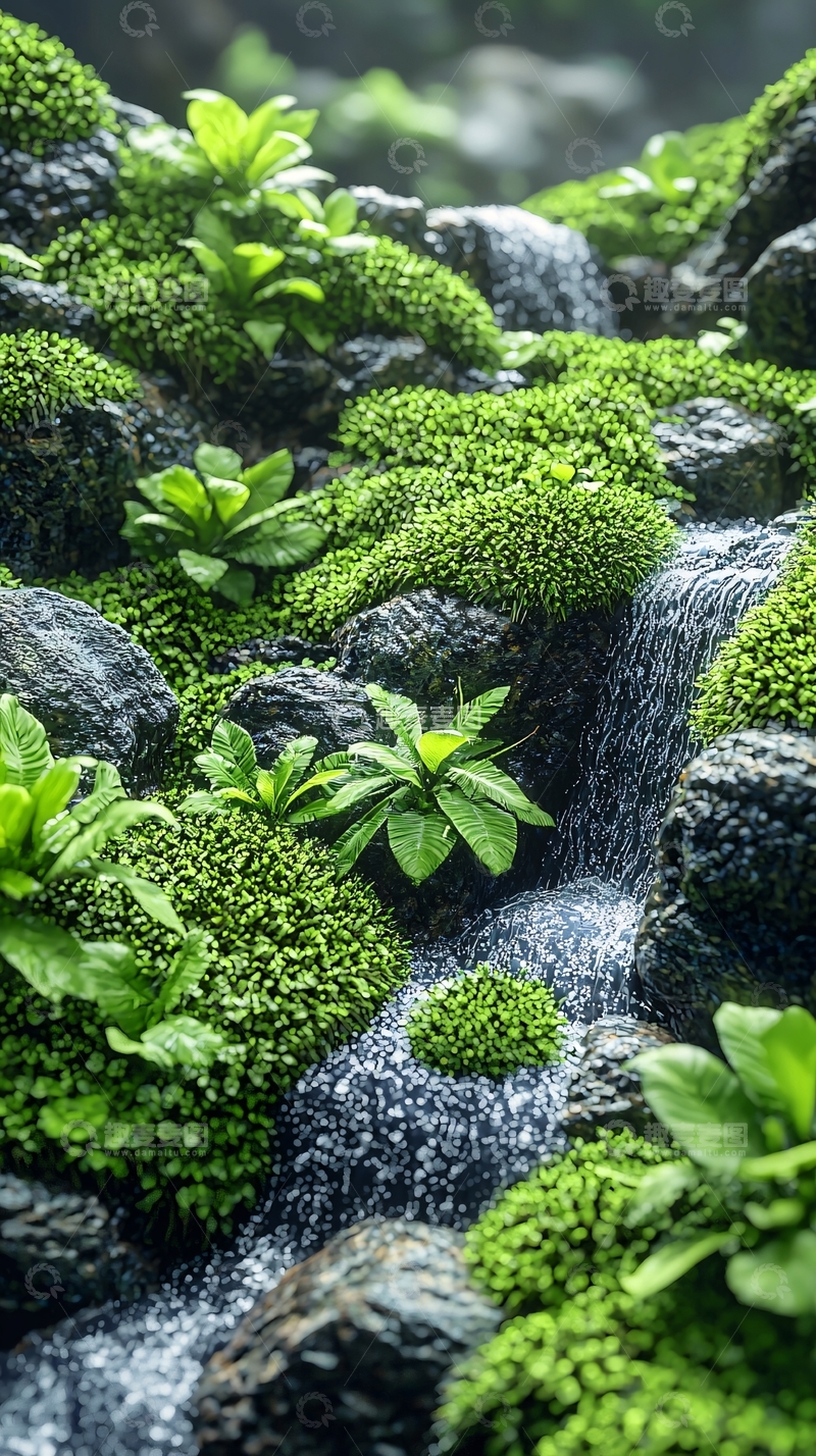 高清大图下载【趣麦麦图】绿意盎然的苔藓瀑布