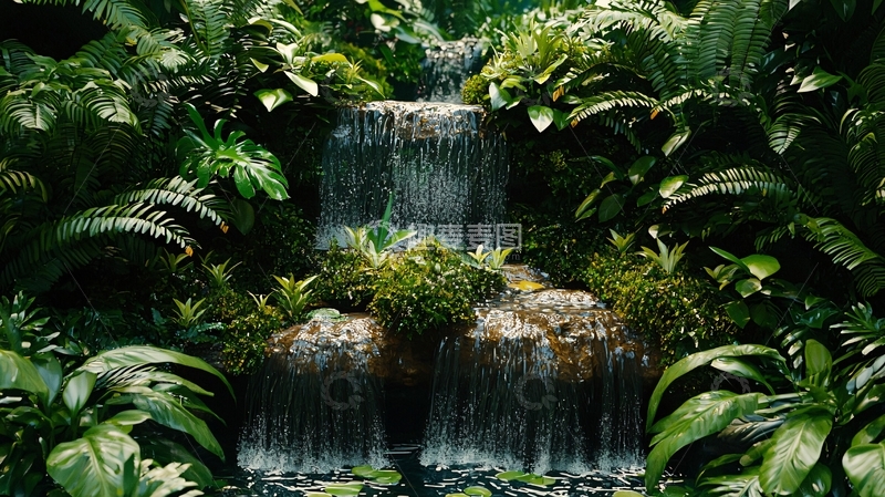 高清大图下载【趣麦麦图】瀑布流过茂密植被