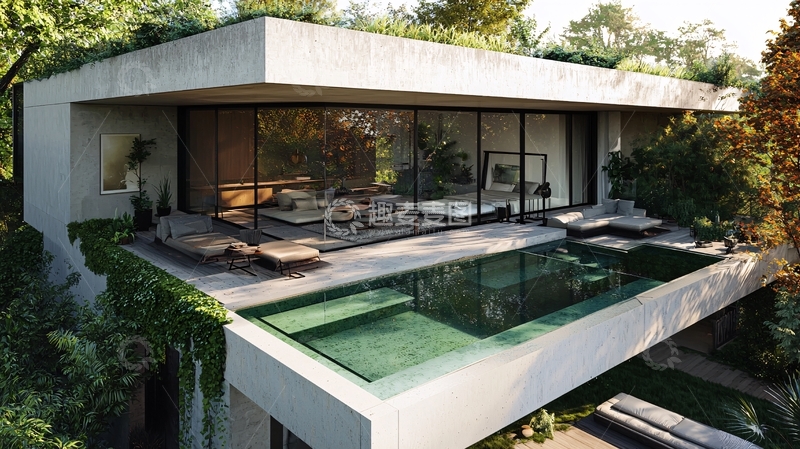 高清大图下载【趣麦麦图】现代简约泳池别墅3