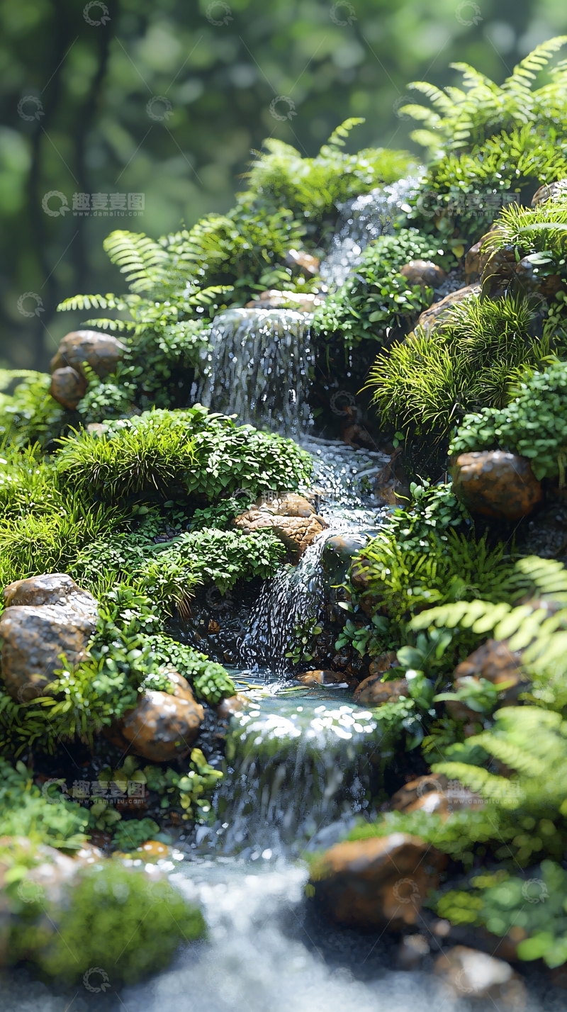 高清大图下载【趣麦麦图】微型瀑布绿植