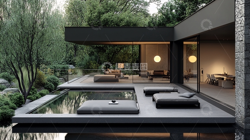 高清大图下载【趣麦麦图】现代住宅与户外泳池