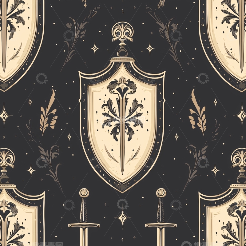 高清大图下载【趣麦麦图】盾剑对称花纹装饰背景