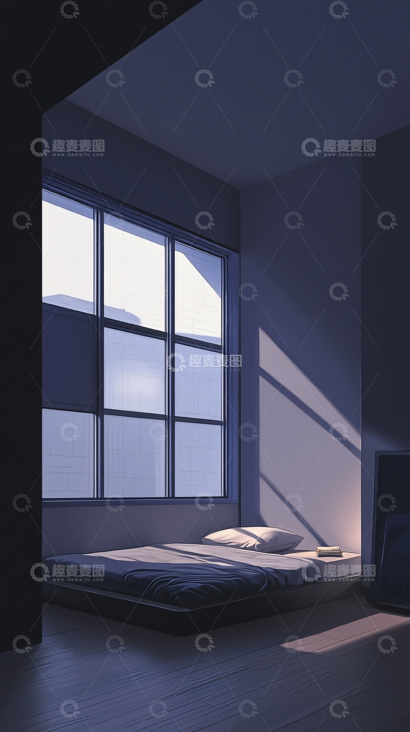 高清大图下载【趣麦麦图】极简卧室清晨阳光透过窗户