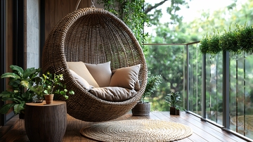 藤制吊椅阳台绿植