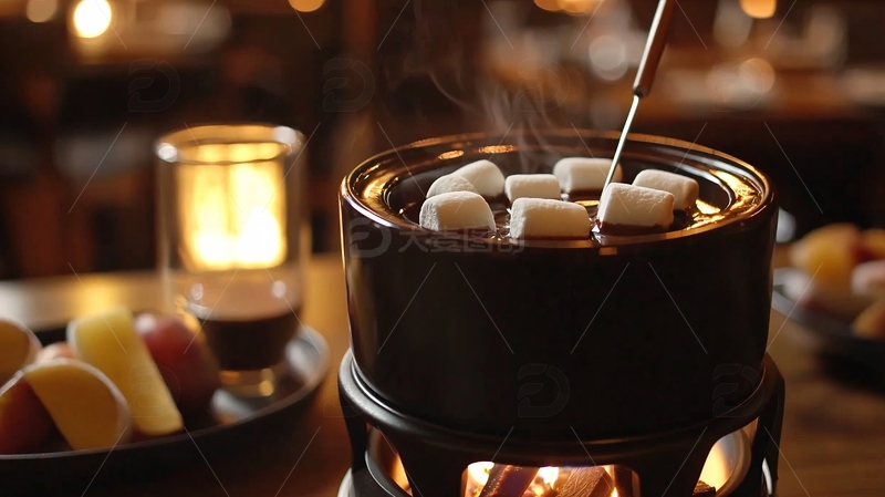 温暖烛光下的巧克力火锅