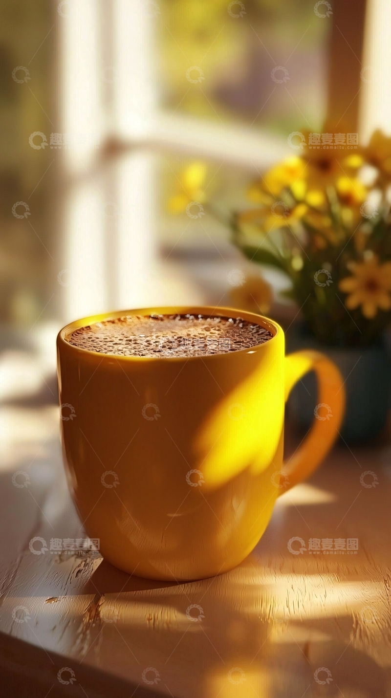 高清大图下载【趣麦麦图】阳光下的黄色咖啡杯