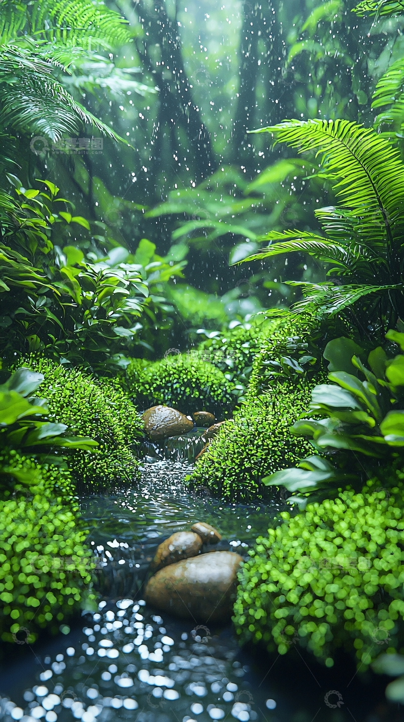 高清大图下载【趣麦麦图】雨林溪流