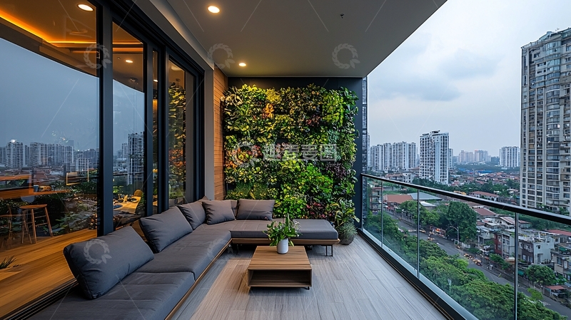 高清大图下载【趣麦麦图】现代阳台绿植沙发景观