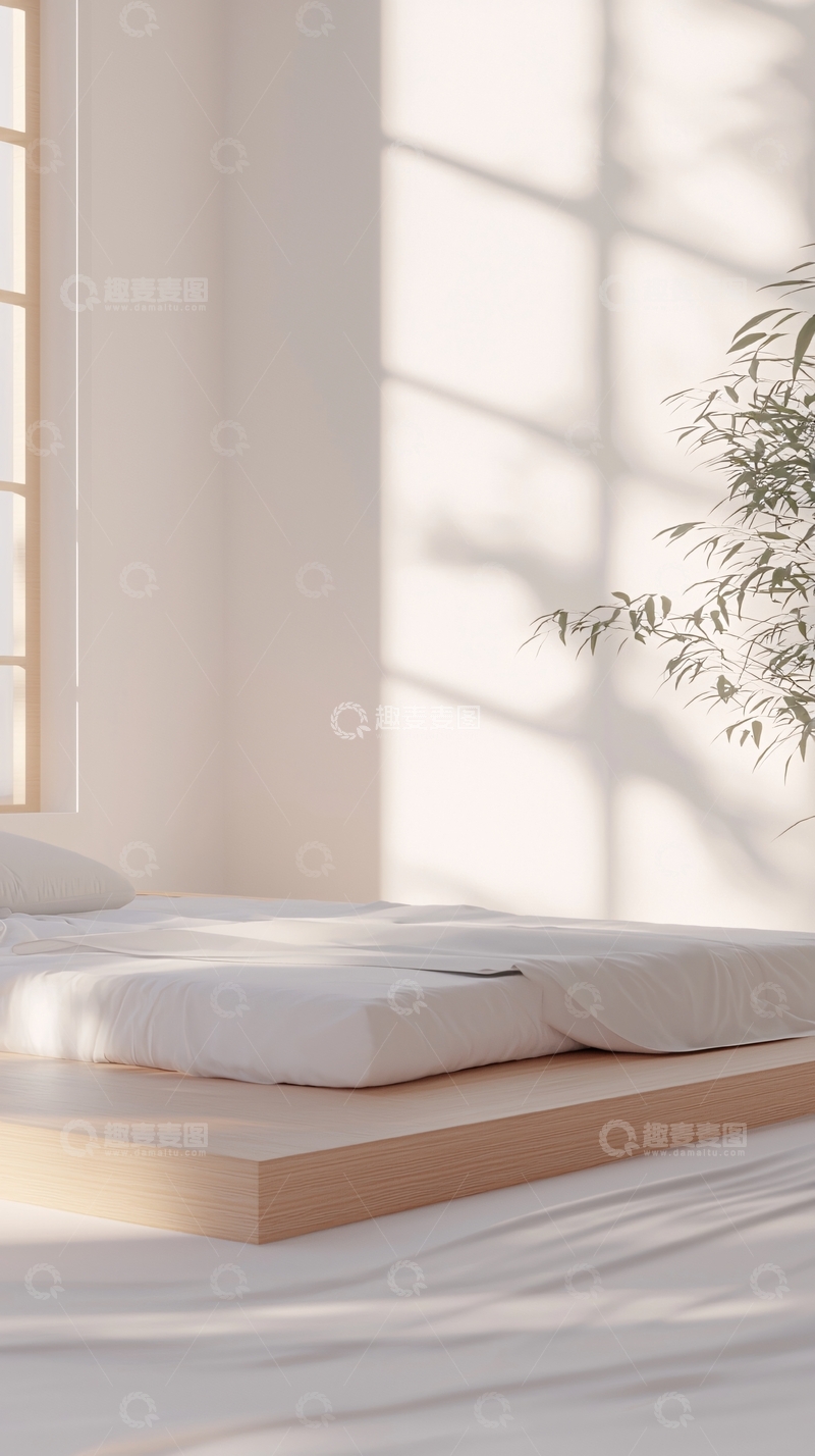 高清大图下载【趣麦麦图】极简卧室阳光洒照
