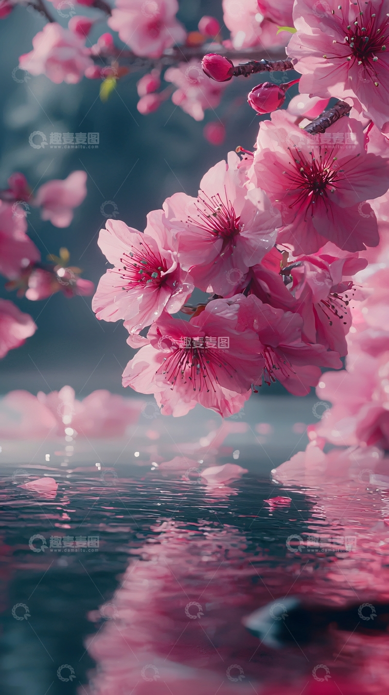 高清大图下载【趣麦麦图】粉嫩樱花倒影水面