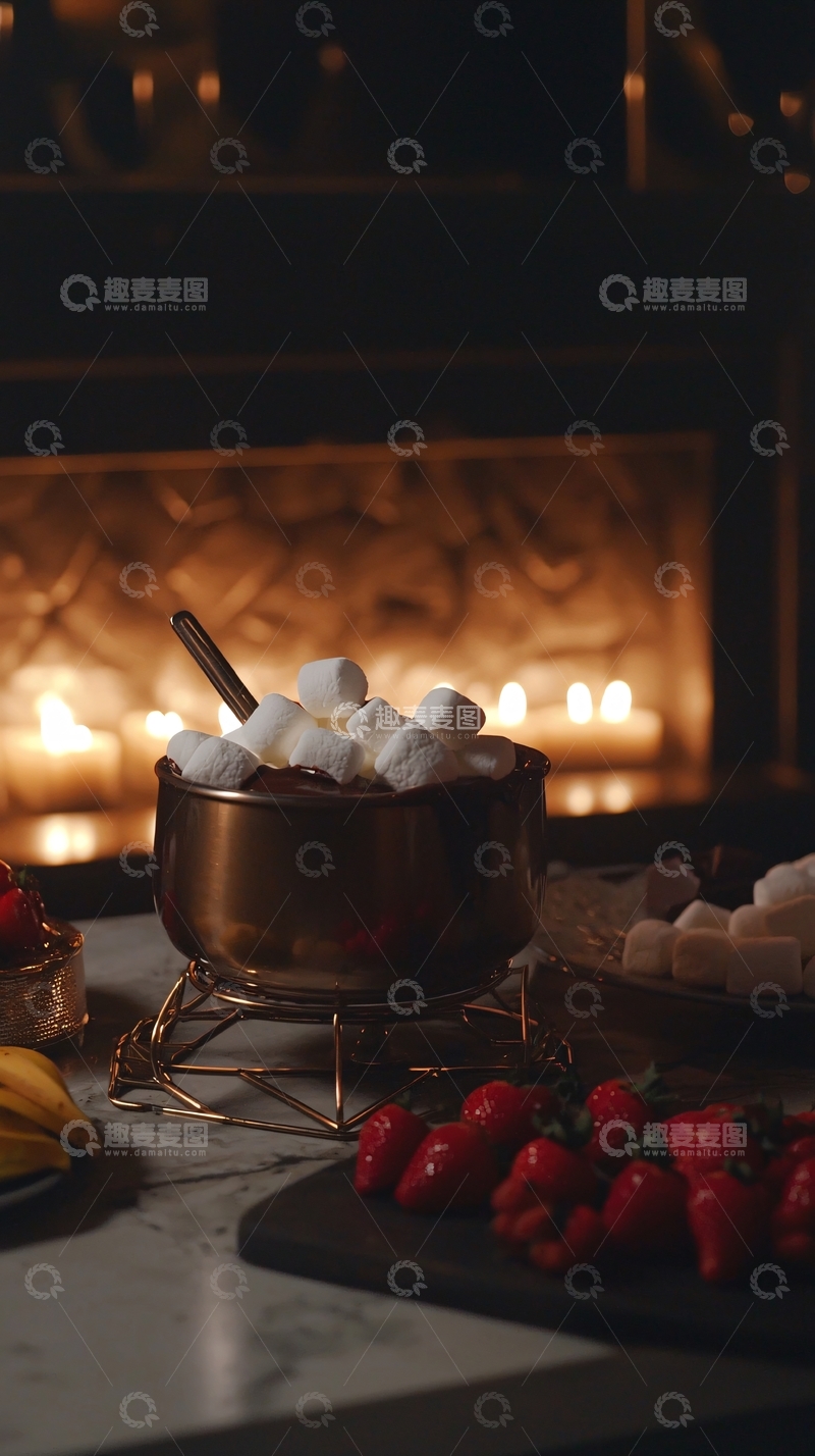 高清大图下载【趣麦麦图】温暖壁炉旁的巧克力火锅