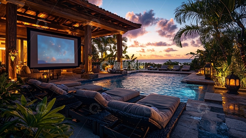 高清大图下载【趣麦麦图】海边泳池影院别墅