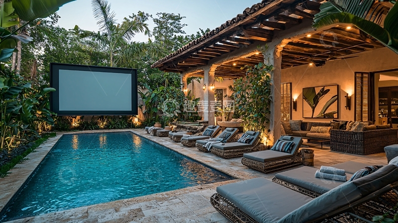 高清大图下载【趣麦麦图】泳池边的户外影院