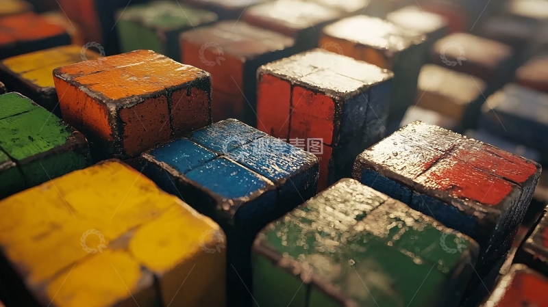 高清大图下载【趣麦麦图】彩色木质方块堆叠