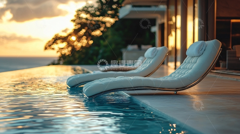 高清大图下载【趣麦麦图】泳池边的躺椅