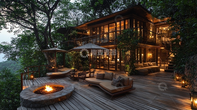 高清大图下载【趣麦麦图】森林中的豪华木屋
