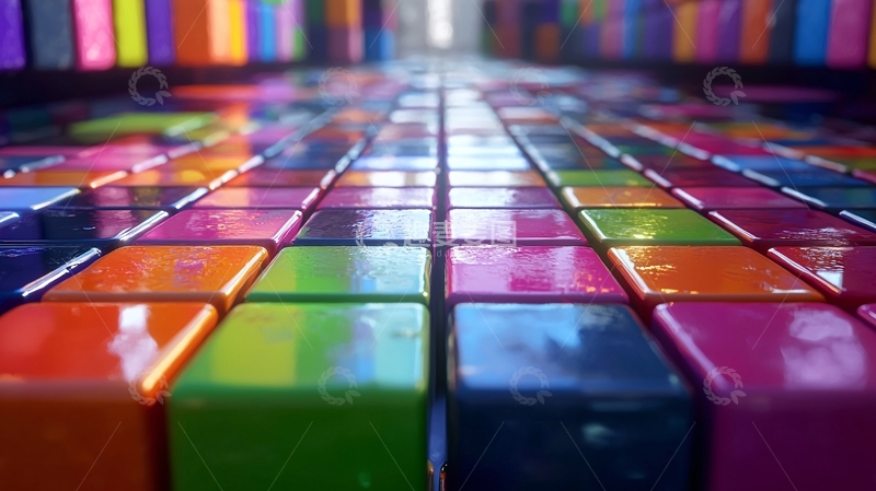 高清大图下载【趣麦麦图】彩色方块透视