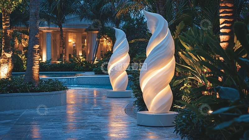 高清大图下载【趣麦麦图】扭曲螺旋状雕塑灯