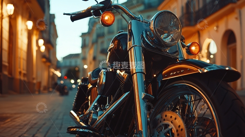 高清大图下载【趣麦麦图】街道夜景哈雷摩托