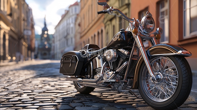 高清大图下载【趣麦麦图】复古摩托车街景