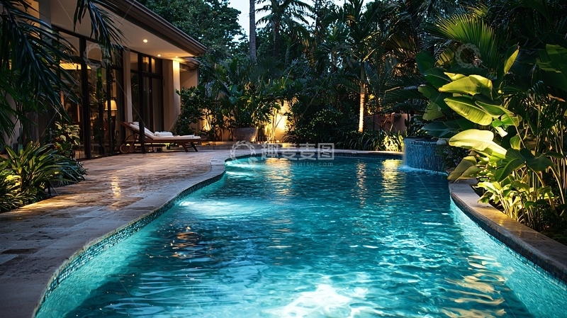 高清大图下载【趣麦麦图】泳池别墅夜景