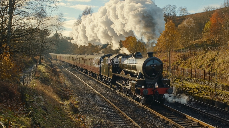 高清大图下载【趣麦麦图】秋日蒸汽火车风景
