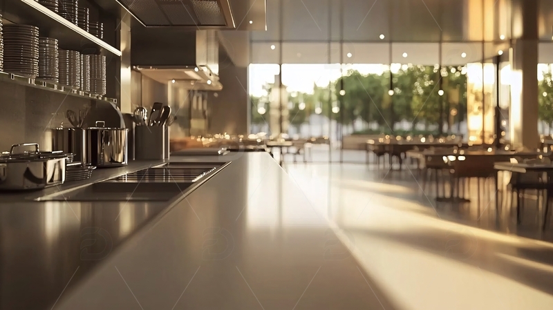 高清大图下载【趣麦麦图】现代化餐厅厨房与就餐区